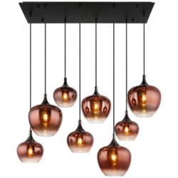 GLOBO Pendelleuchte schwarz Kupfer Glas Metall B/H/T: ca. 45x120x105 cm E27 8 Brennstellen