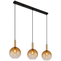 GLOBO Pendelleuchte messing schwarz amber Glas Metall B/H/T: ca. 20x150x90 cm E14 3 Brennstellen