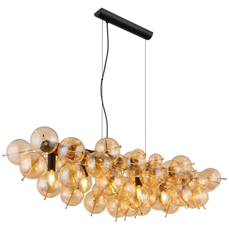 GLOBO Pendelleuchte amber gold schwarz Glas Metall B/H/T: ca. 47x120x103 cm E14 6 Brennstellen