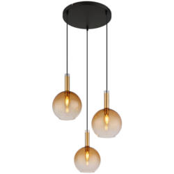 GLOBO Pendelleuchte amber messing schwarz Glas Metall H/D: ca. 150x51 cm E14 3 Brennstellen