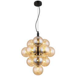 GLOBO LED-Pendelleuchte schwarz amber Glas Metall H/D: ca. 120x39,5 cm 13.0 Brennstellen