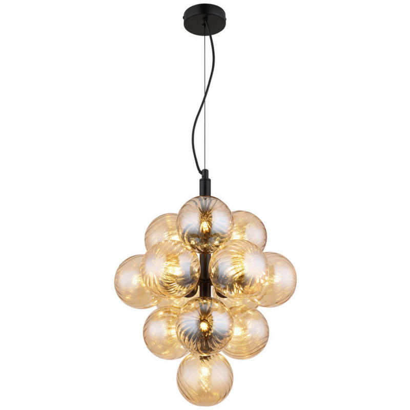 GLOBO LED-Pendelleuchte schwarz amber Glas Metall H/D: ca. 120x39,5 cm 13.0 Brennstellen