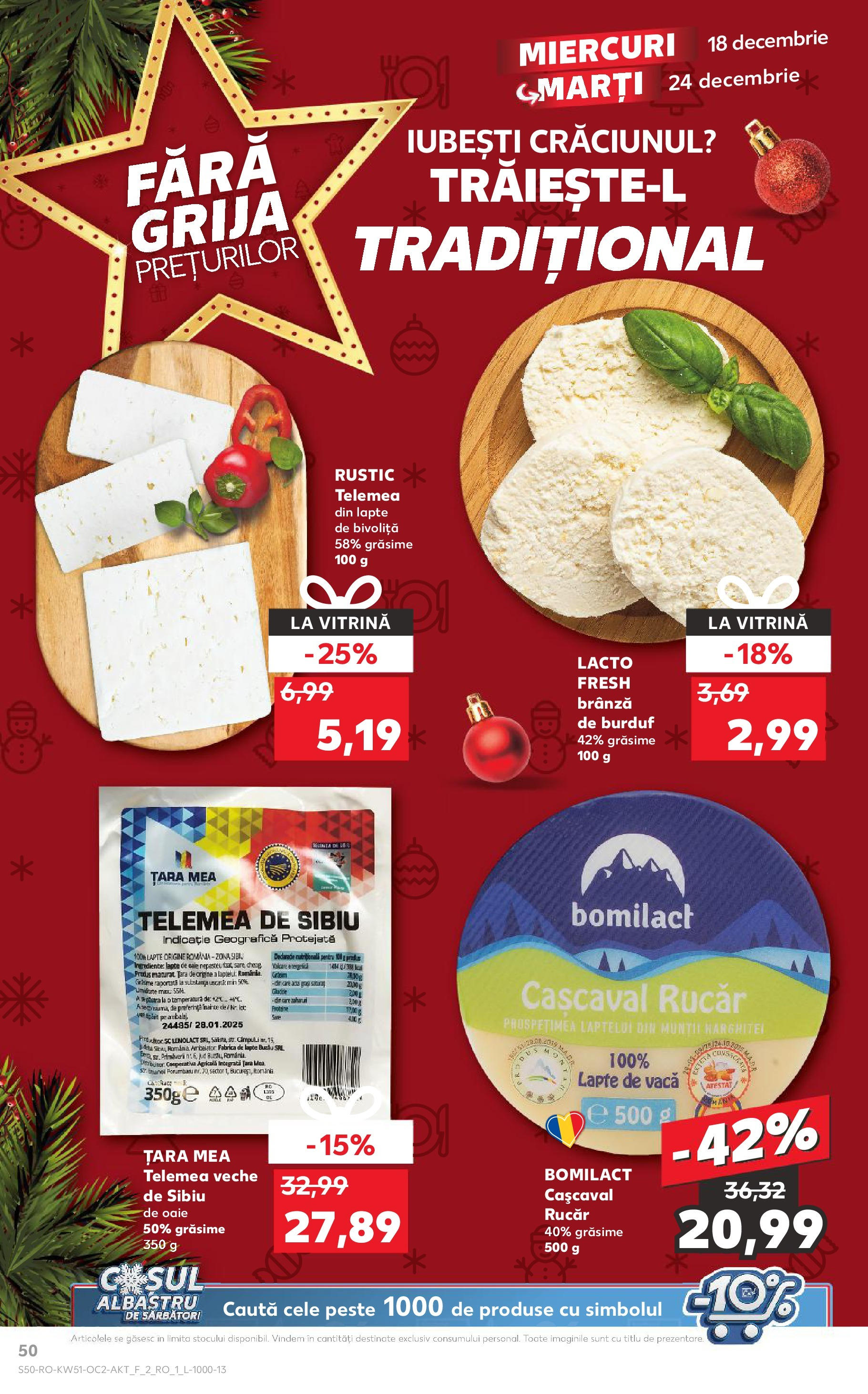 Kaufland - Catalog Kaufland până în data de 22.12.2024 17.12.2024 - Revista si Oferta | Pagină: 50 | Produse: Vitrină, Cașcaval, Lapte, Pește