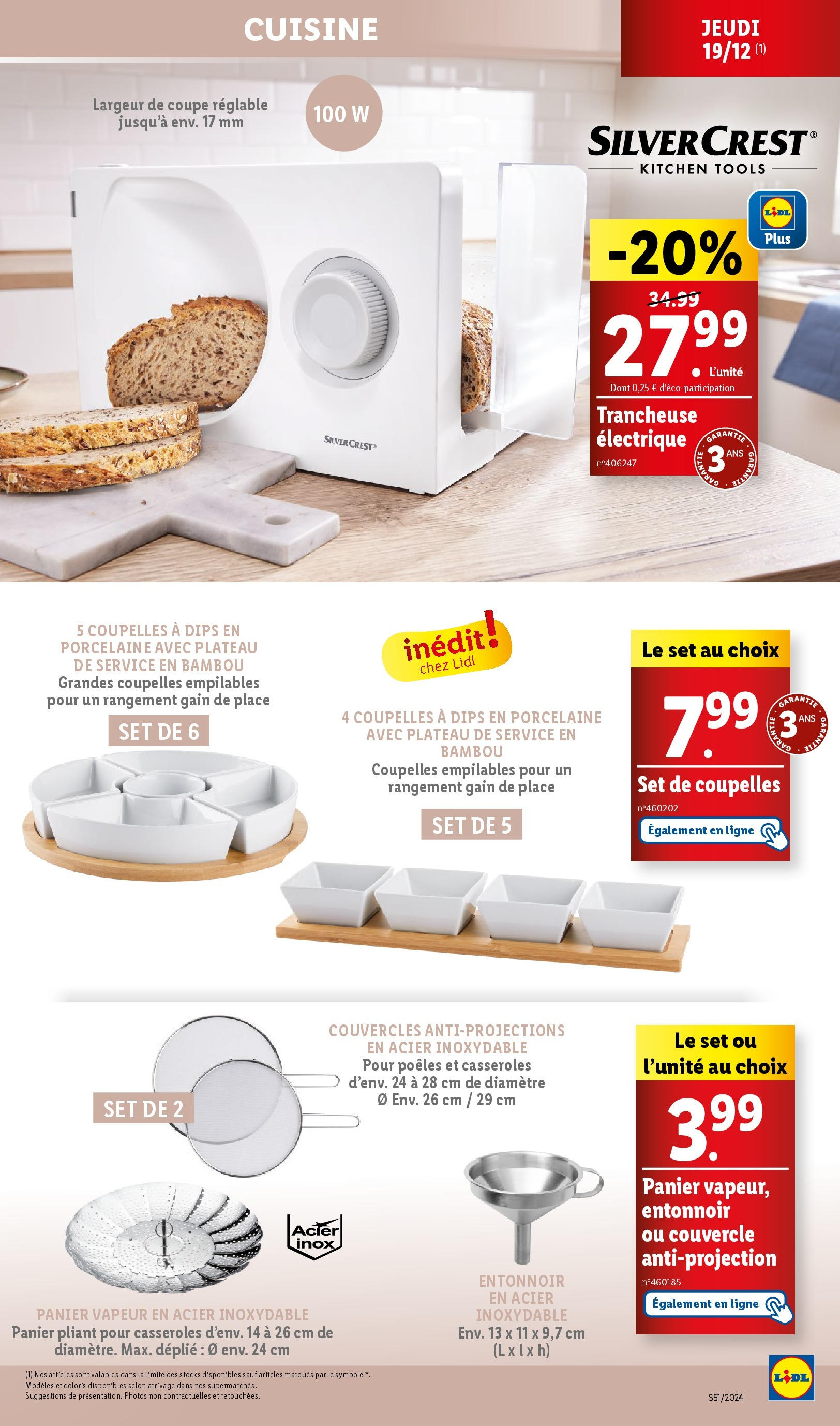 Catalogue LIDL du 17/12/2024 | Promo prospectus en ligne | Page: 7 | Produits: Casseroles, Trancheuse, Porcelaine, Panier