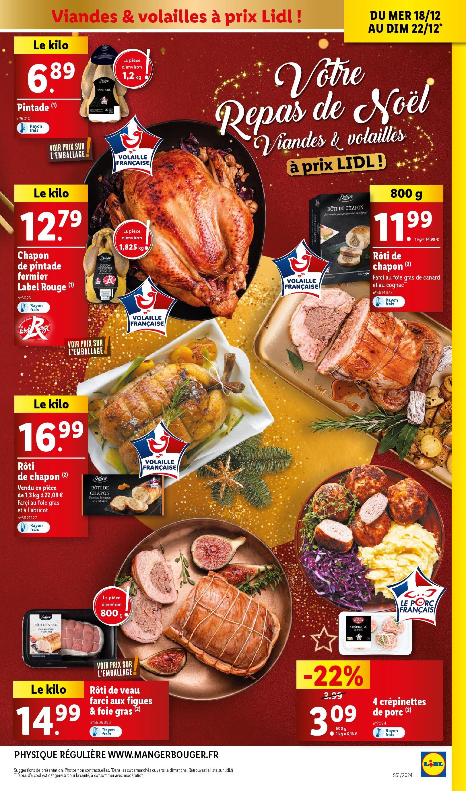 Catalogue LIDL du 15/12/2024 | Promo prospectus en ligne | Page: 5 | Produits: Chapon, Rôti de veau, Pintade, Porc