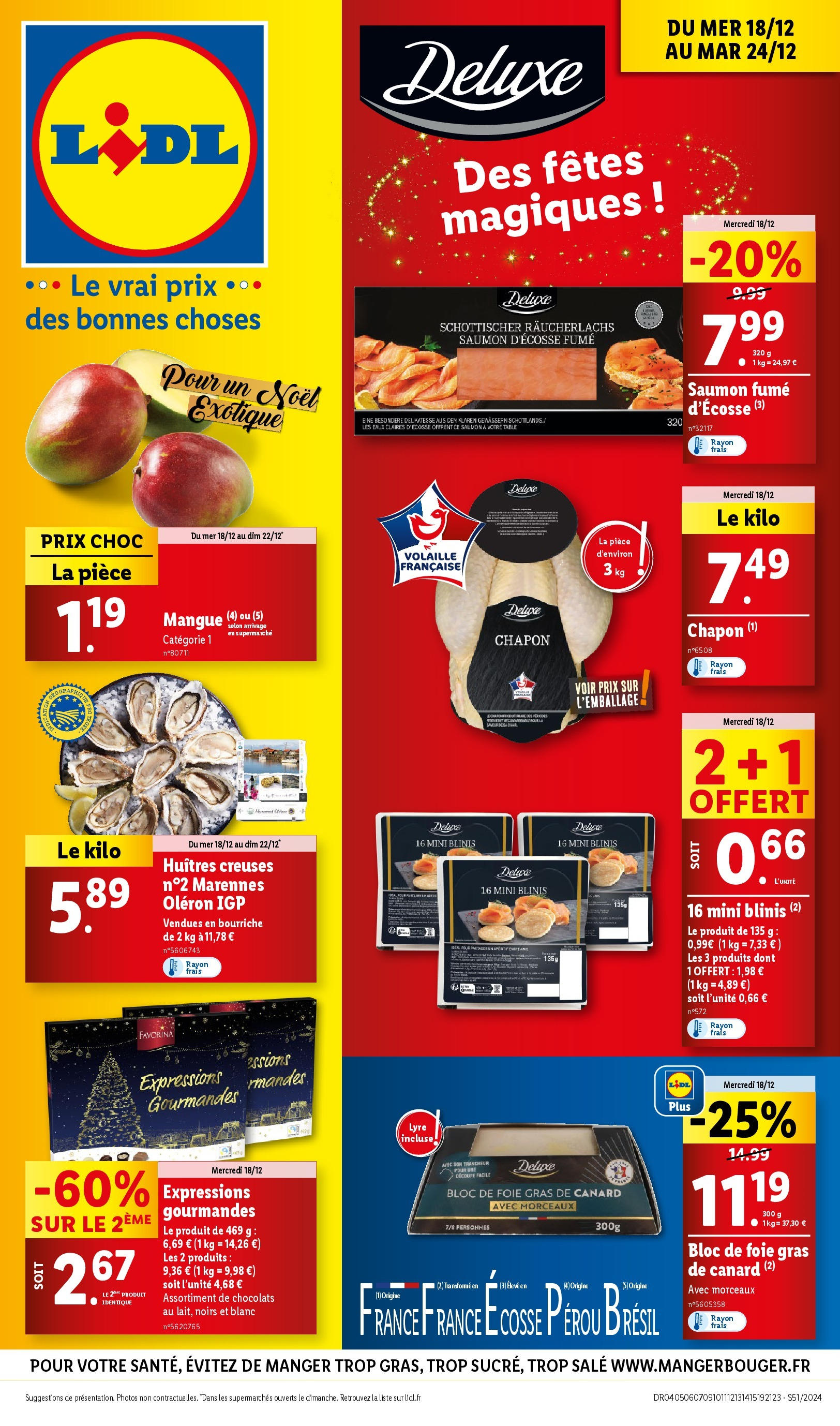 Catalogue LIDL du 15/12/2024 | Promo prospectus en ligne | Page: 1 | Produits: Foie Gras de Canard, Mangue, Saumon fumé, Table