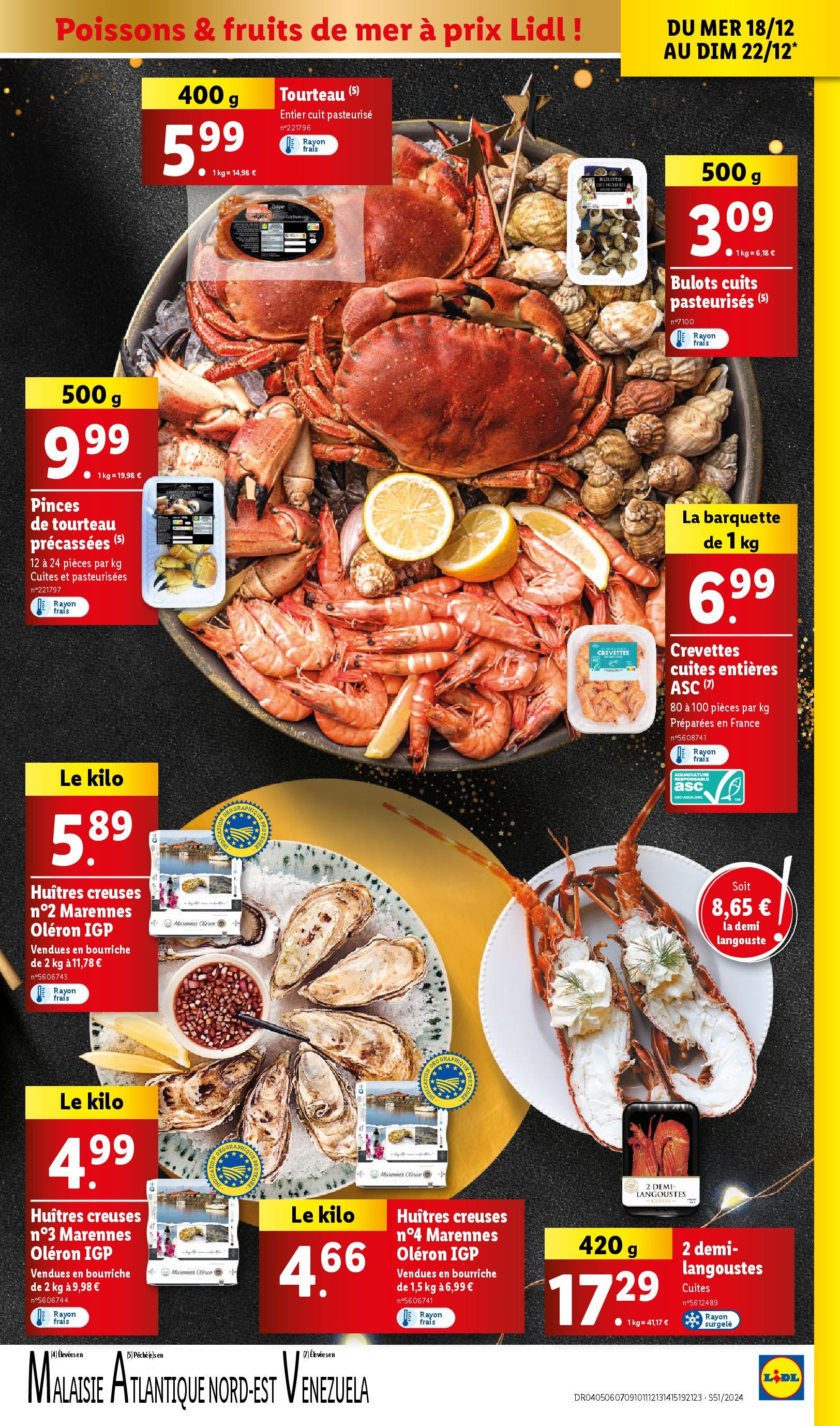 Catalogue LIDL du 15/12/2024 | Promo prospectus en ligne | Page: 7 | Produits: Fruits de mer, Pinces, Huitres creuses, Huîtres