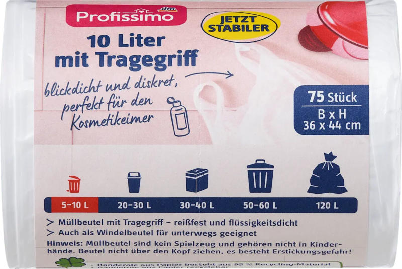 Profissimo Müllbeutel 10 l mit Tragegriff für Kosmetikeimer