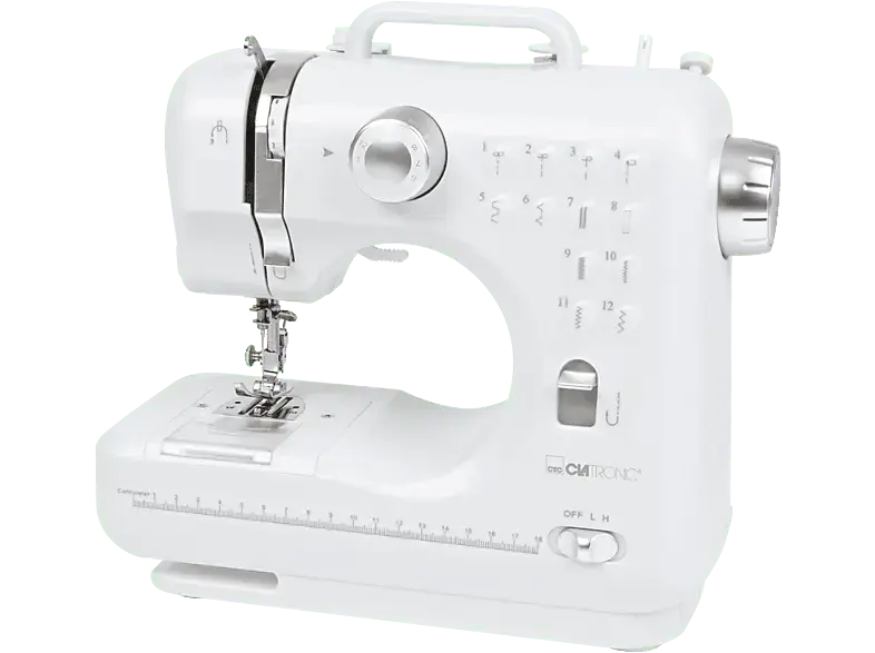 Clatronic NM 3795 Nähmaschine 12-Stiche (7,2 Watt, 2-Stufen Knopflochsystem zum Nähen von Knopflöchern geeignet)