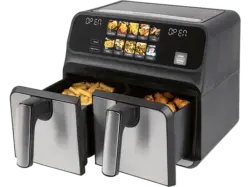 Profi Cook PC-FR 1287 H Öl- und fettfreie Doppel-Heißluft-Fritteuse (8 l, 2200 Watt, Schwarz/Edelstahlfront)