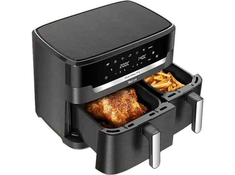 Tefal EY942H XXL Dual Easy Fry Doppel-Heißluftfritteuse (11 l, für 8-10 Personen, Schwarz)
