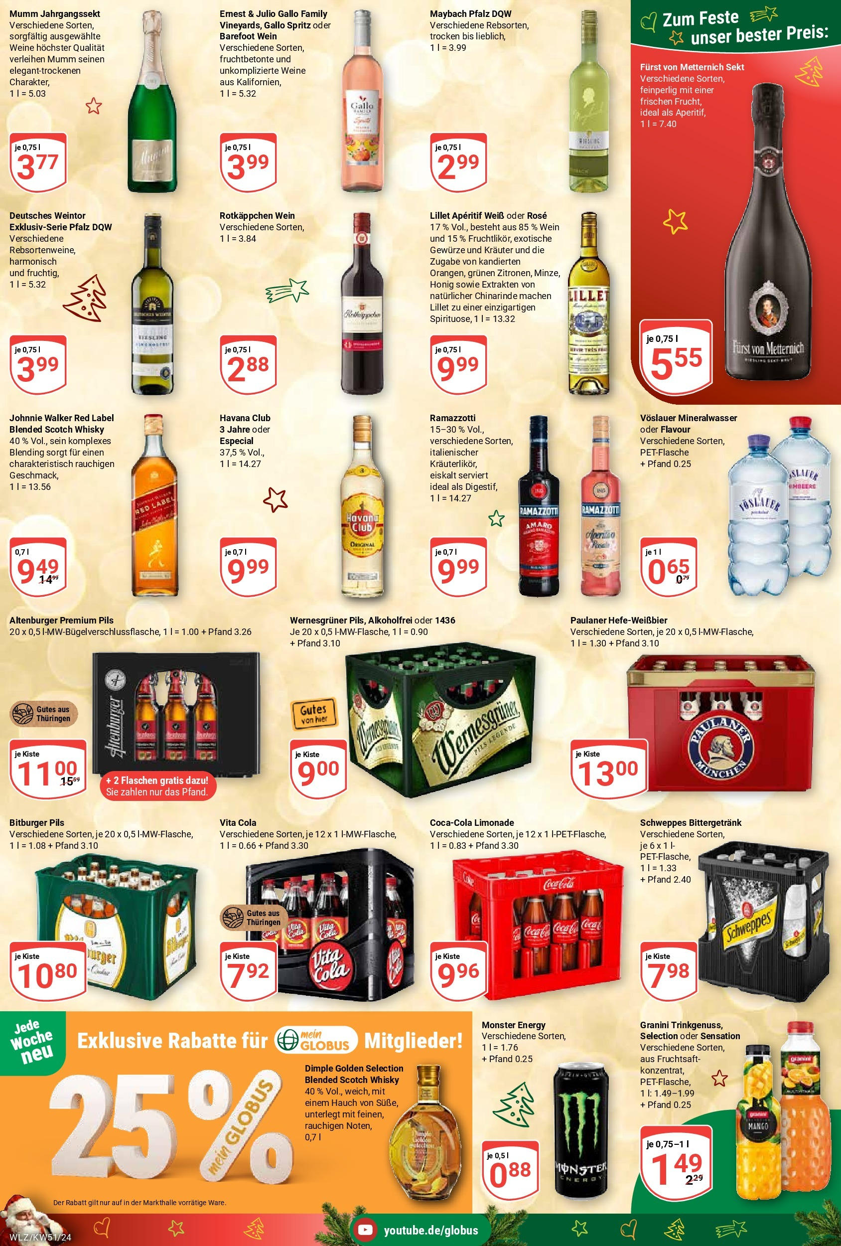 Globus - Globus: Wochenangebote (ab 15.12.2024) » Angebote online | Seite: 9 | Produkte: Wernesgruner, Lillet, Monster, Fruchtsaft