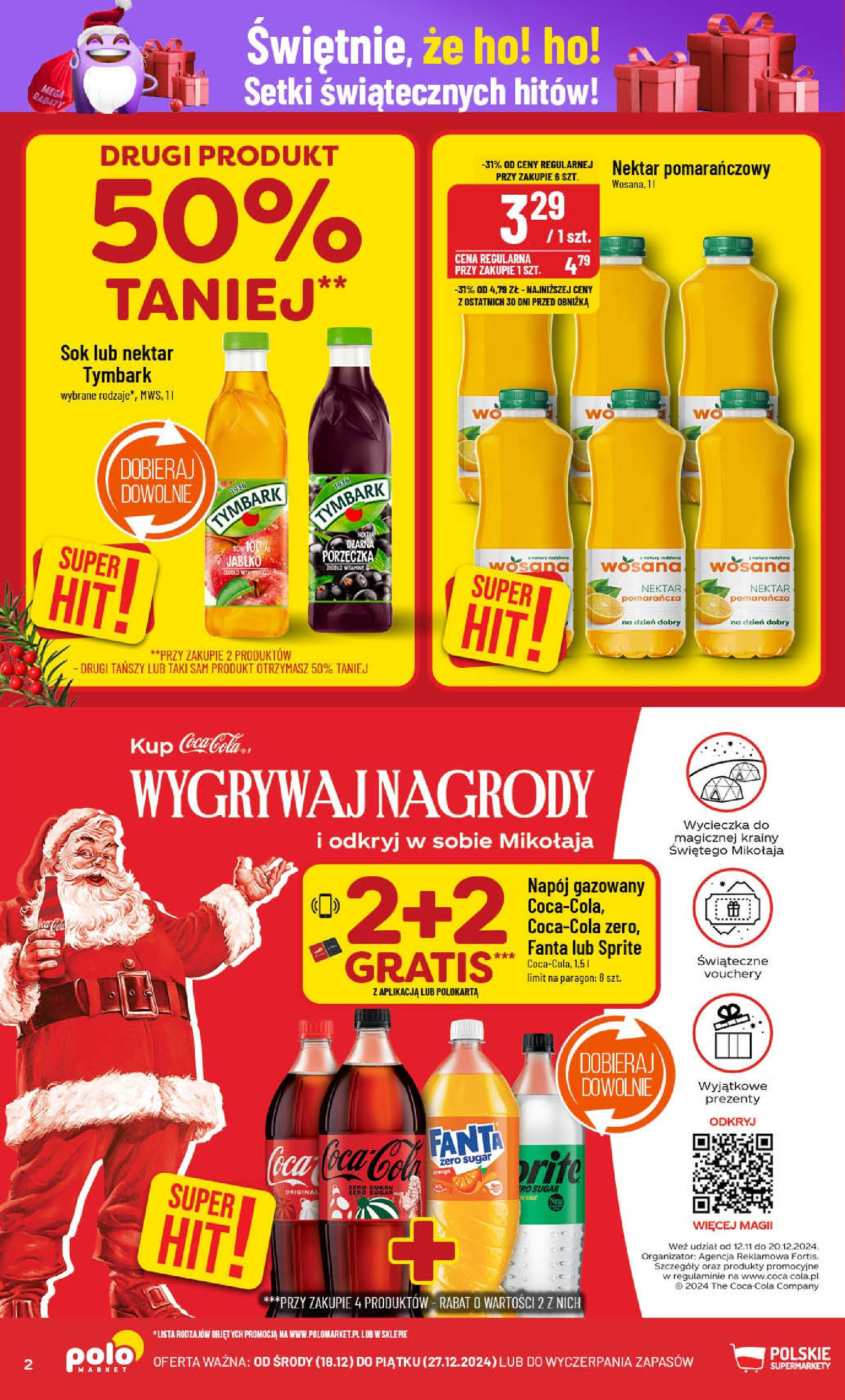 POLOmarket gazetka od 18.12.2024 | Boże Narodzenie 🎄🎁 | Strona: 2 | Produkty: Sprite, Coca cola, Porzeczka, Sok