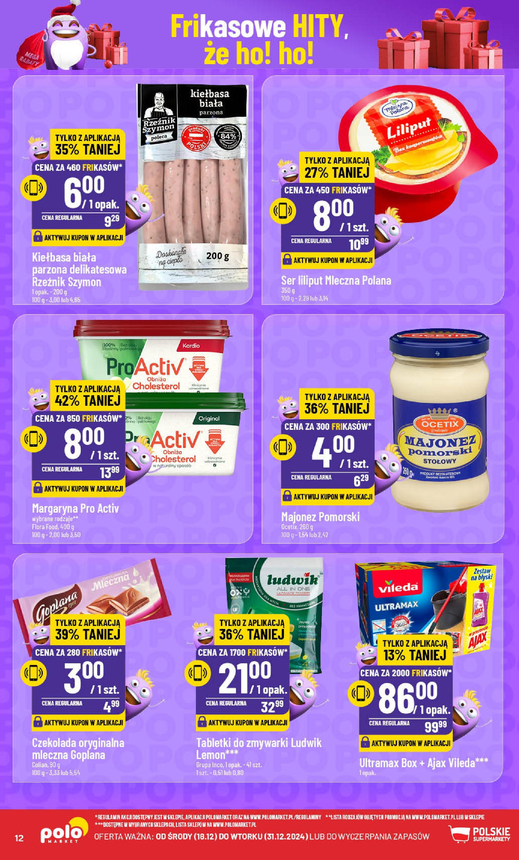 POLOmarket gazetka od 18.12.2024 | Boże Narodzenie 🎄🎁 | Strona: 12 | Produkty: Kiełbasa, Margaryna, Ser, Vileda