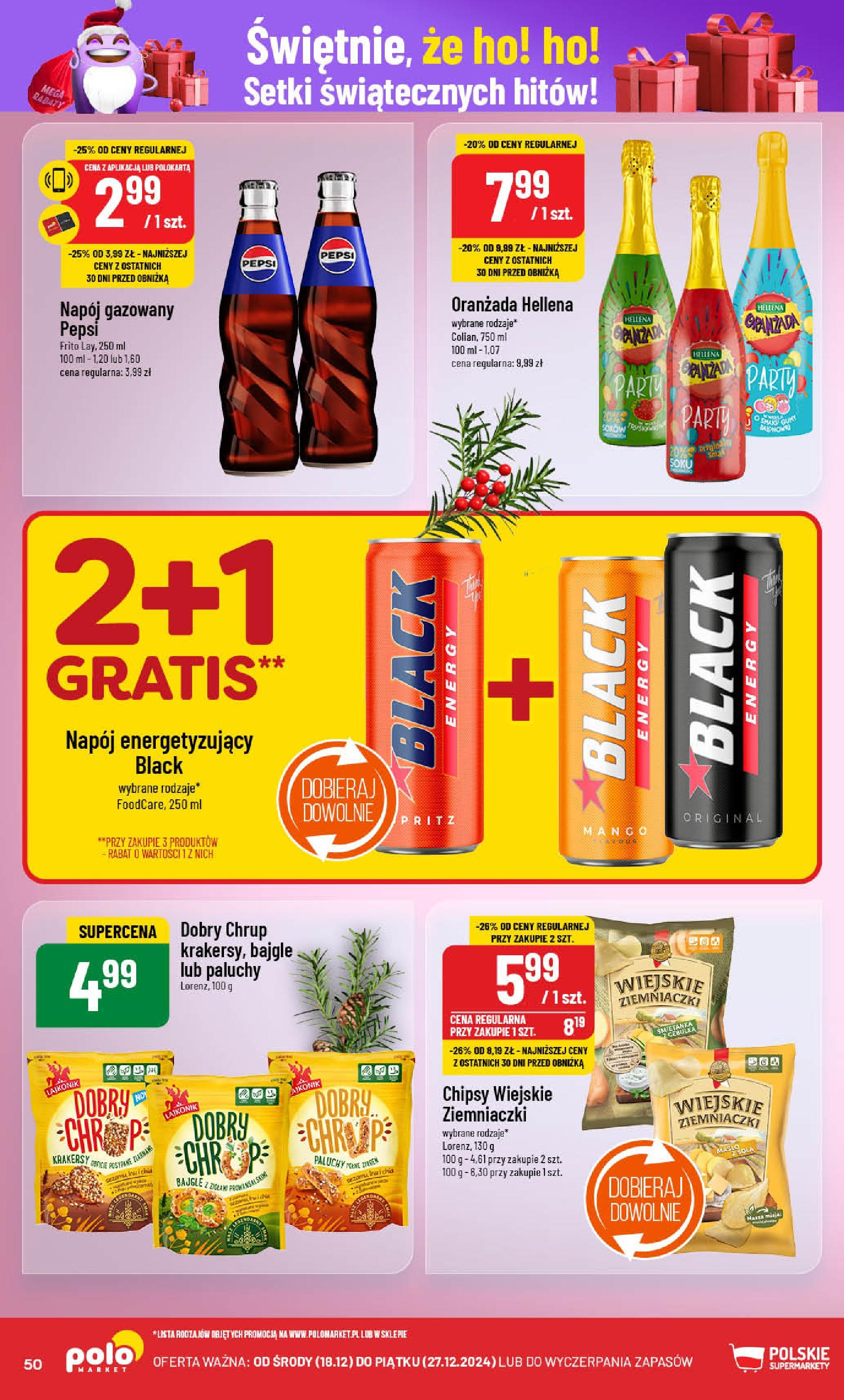 POLOmarket gazetka od 18.12.2024 | Boże Narodzenie 🎄🎁 | Strona: 50 | Produkty: Mango, Pepsi, Oranżada hellena, Ziemniaczki