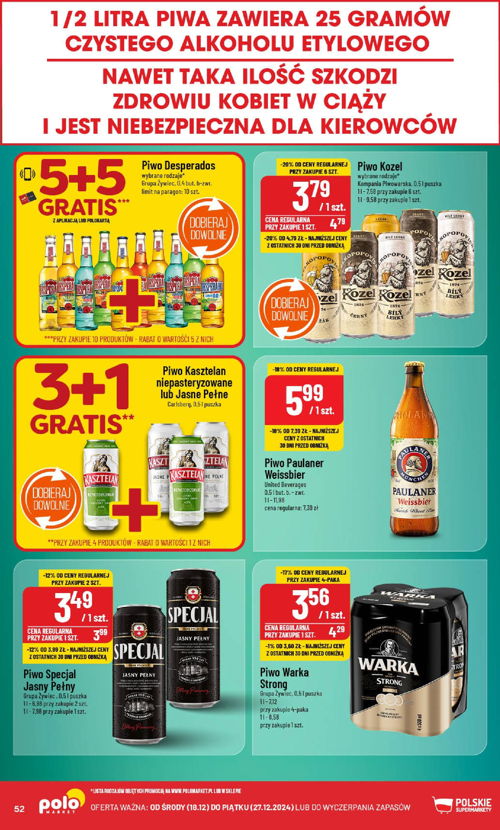 POLOmarket gazetka od 18.12.2024 | Boże Narodzenie 🎄🎁 | Strona: 52 | Produkty: Piwo Desperados, Warka, Piwo Warka, Piwo kozel