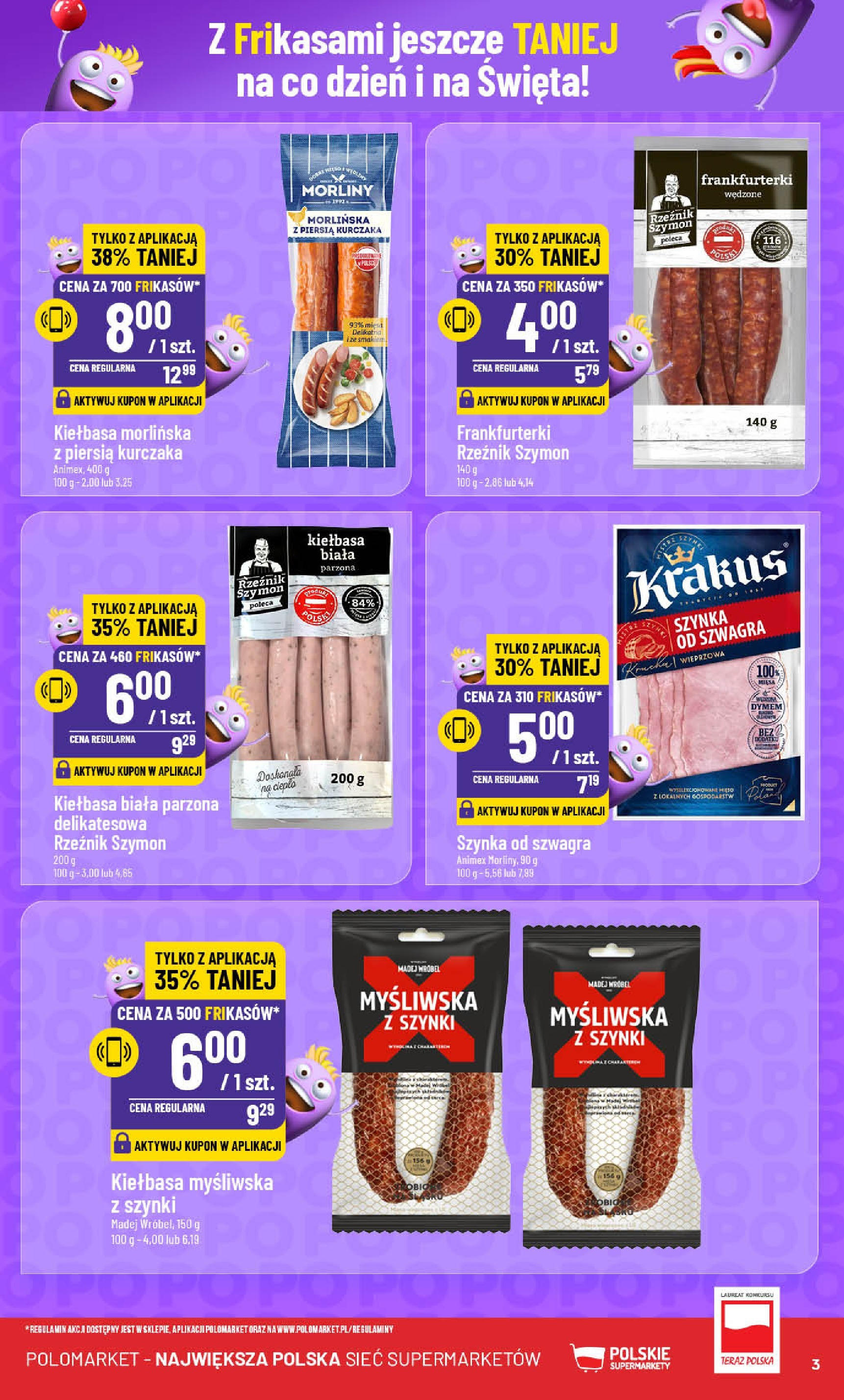 POLOmarket gazetka od 18.12.2024 | Boże Narodzenie 🎄🎁 | Strona: 3 | Produkty: Kiełbasa, Frankfurterki, Myśliwska, Szynka