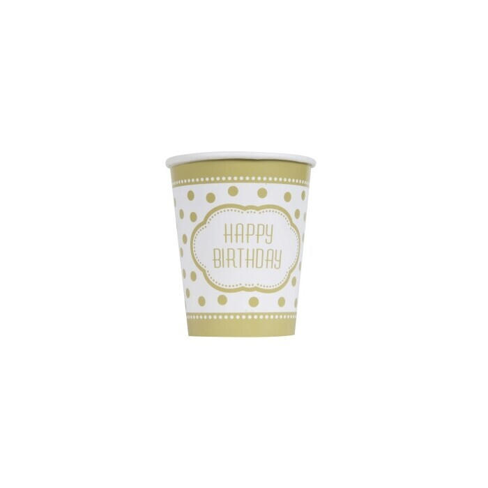 Becher - Happy Birthday, 8 Stück, gold