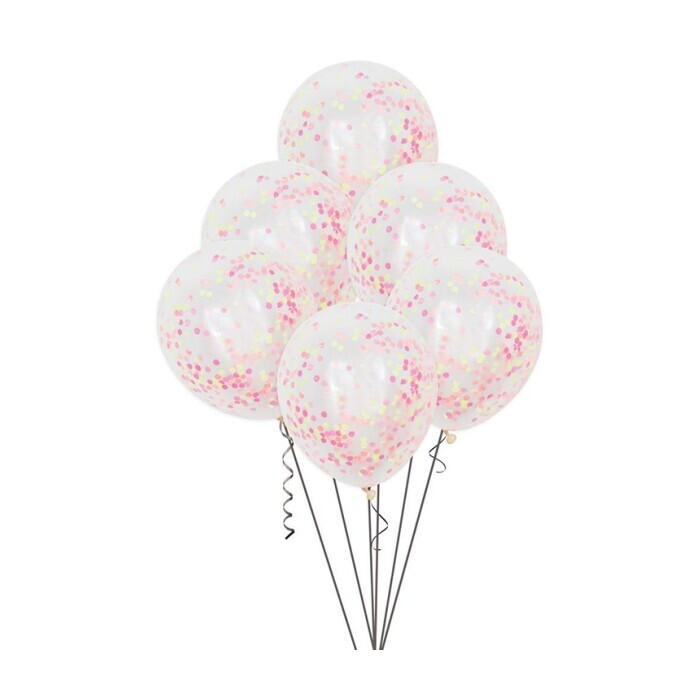 Ballon mit Konfetti - Neongrün & -pink, 6 Stück, transparent