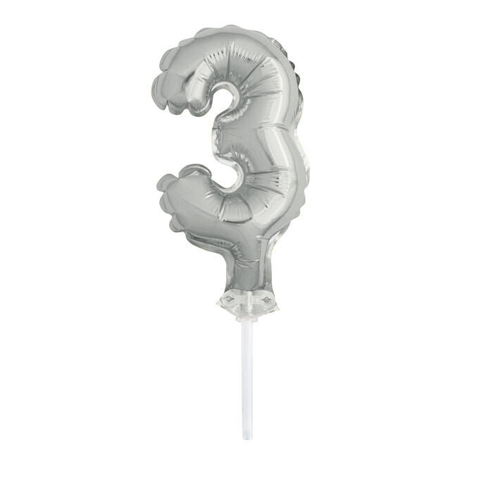 Cake Topper Folienballon 3 12,7 cm silber