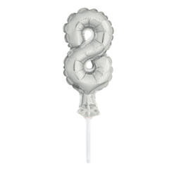 Cake Topper Folienballon 8 12,7 cm silber