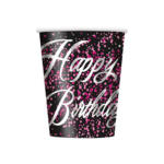 LIBRO Becher - Sparkling: Happy Birthday, 8 Stück, schwarz/pink - bis 06.01.2025