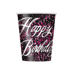 Becher - Sparkling: Happy Birthday, 8 Stück, schwarz/pink