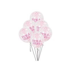 Ballon mit Konfetti - It's a Girl, Babyparty: Mädchen, 6 Stück, transparent / pink