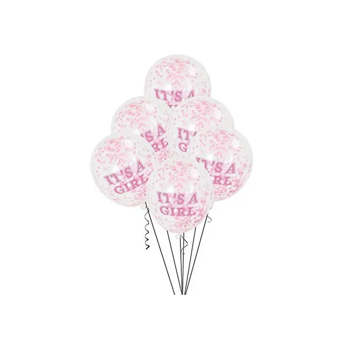 Ballon mit Konfetti - It's a Girl, Babyparty: Mädchen, 6 Stück, transparent / pink