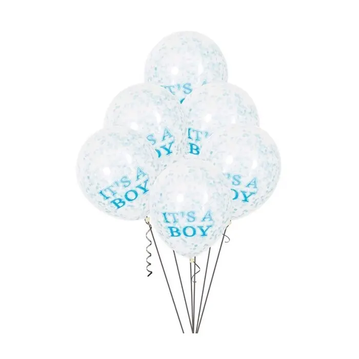 Ballon mit Konfetti - It's a Boy, Babyparty: Junge, 6 Stück, transparent / blau