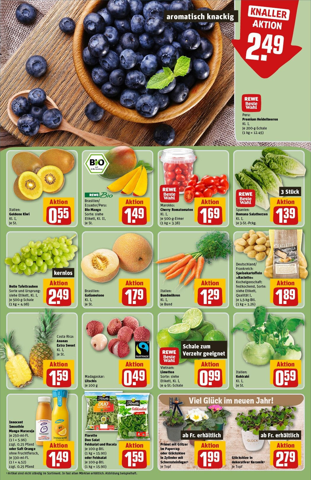 Rewe - Rewe: Wochenangebote (ab 22.12.2024) zum Blättern » Angebote | Seite: 10 | Produkte: Kohlrabi, Ananas, Mango, Saft