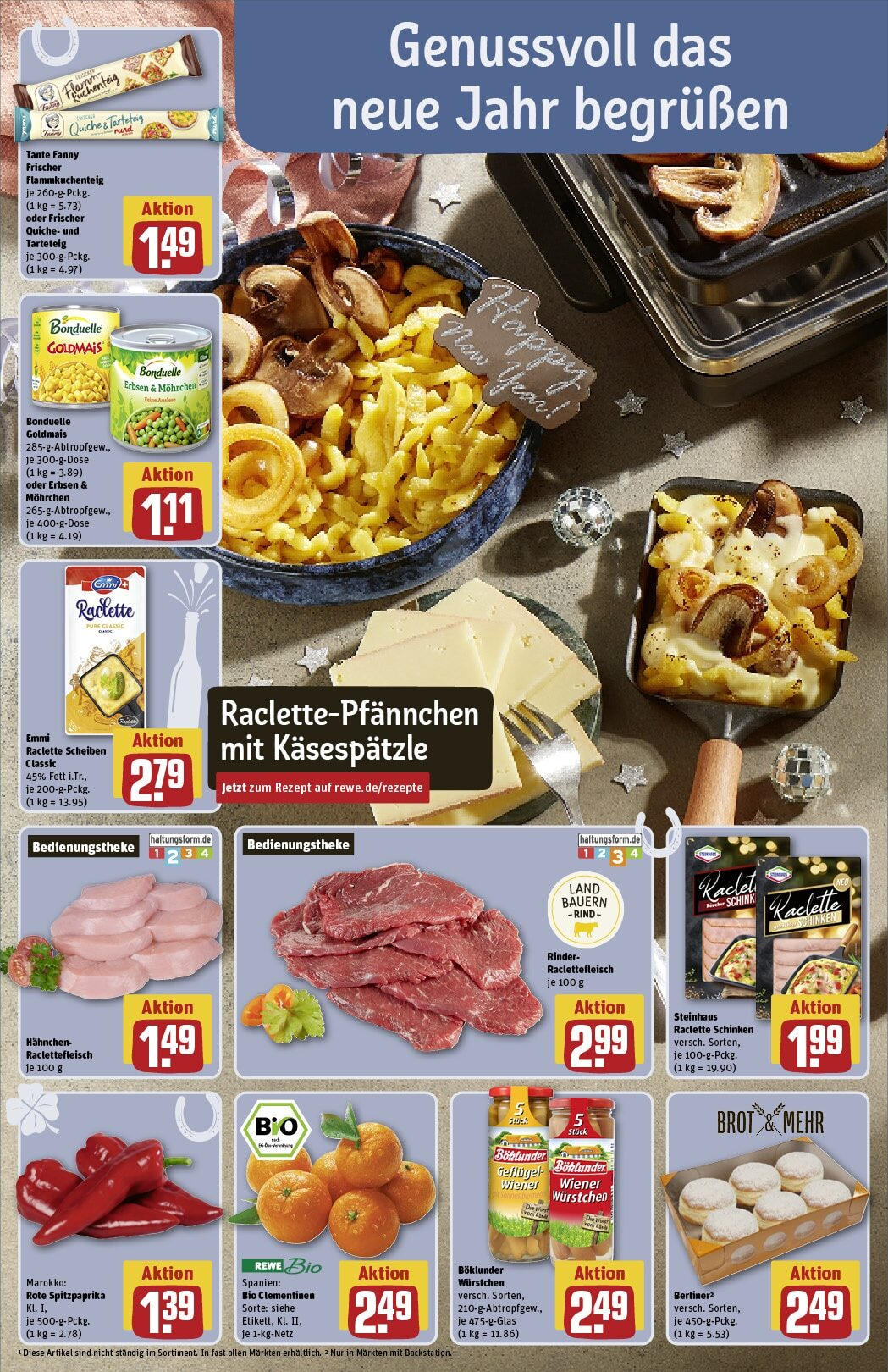 Rewe - Rewe: Wochenangebote (ab 22.12.2024) zum Blättern » Angebote | Seite: 4 | Produkte: Hahnchen, Wiener wurstchen, Raclette, Erbsen