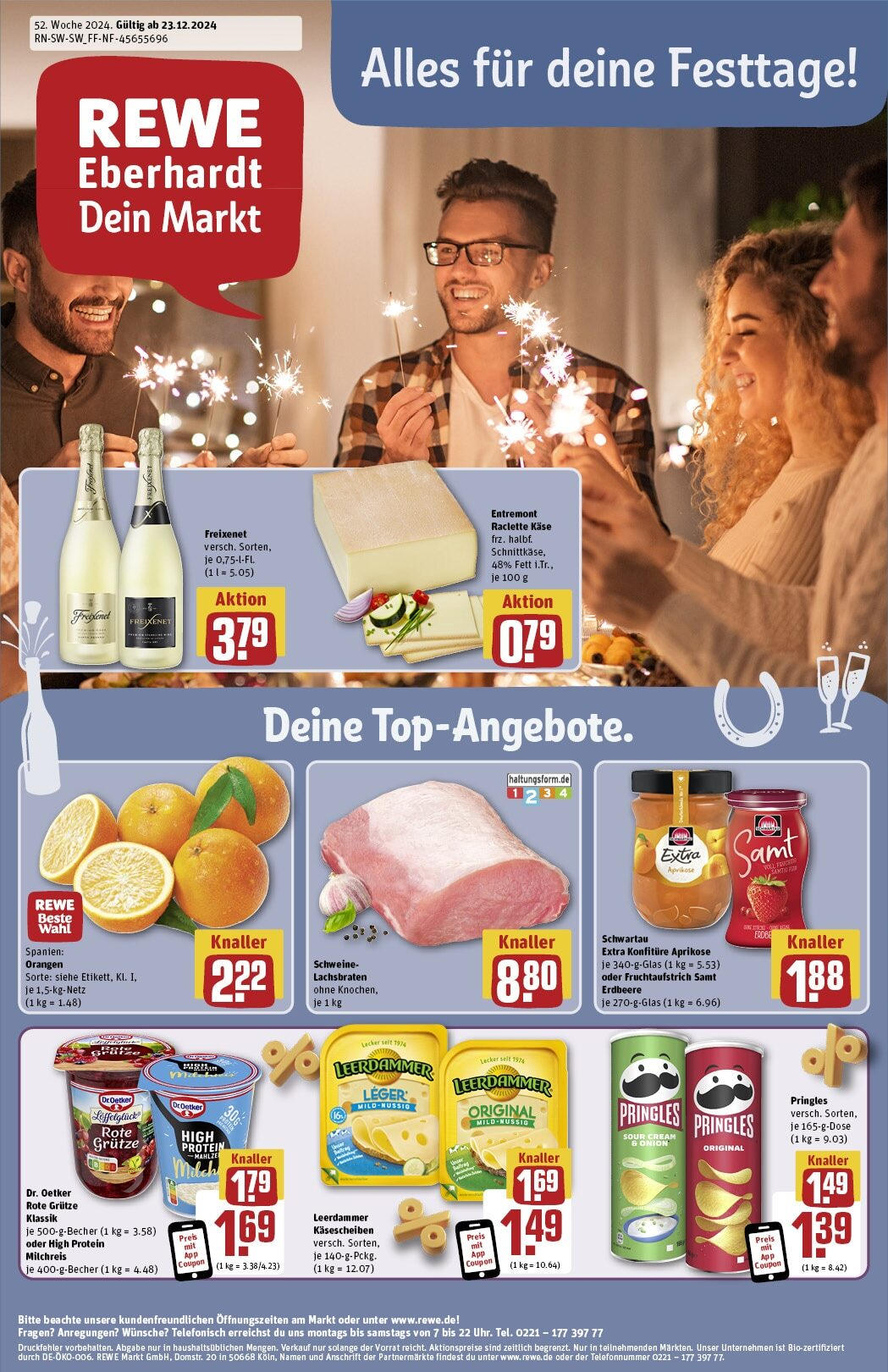 Rewe - Rewe: Wochenangebote (ab 22.12.2024) zum Blättern » Angebote | Seite: 1 | Produkte: Käse, Leerdammer, Pringles, Raclette