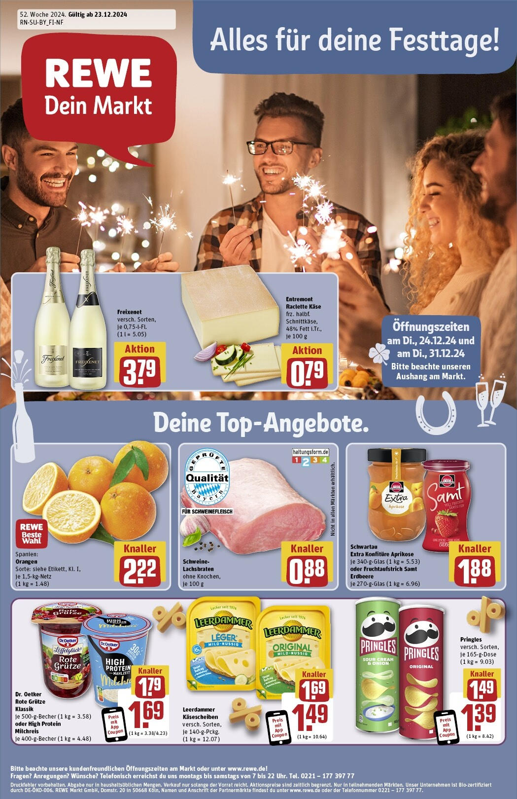 Rewe - Rewe: Wochenangebote (ab 22.12.2024) zum Blättern » Angebote | Seite: 1 | Produkte: Käse, Leerdammer, Pringles, Raclette