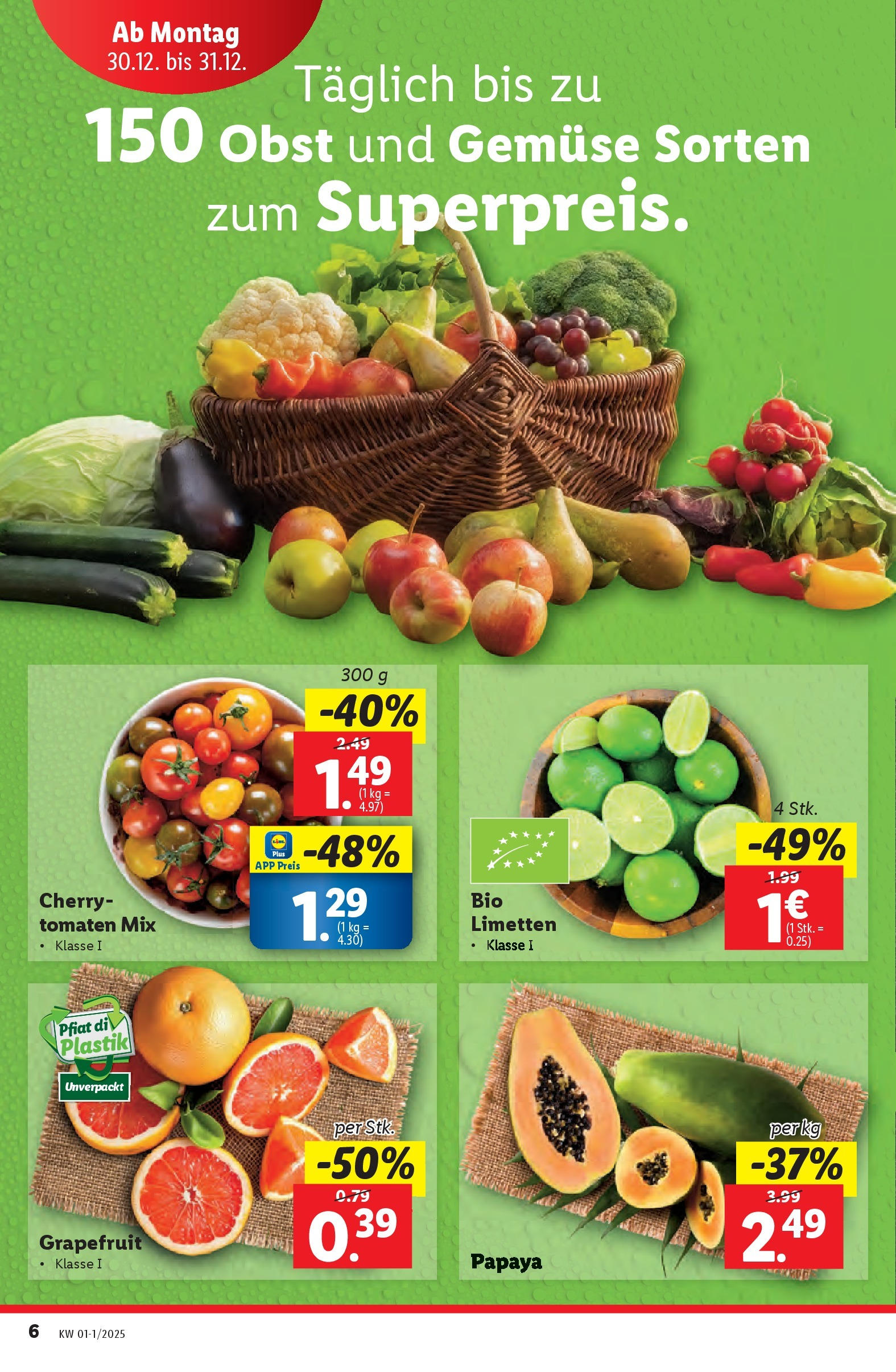 Lidl - Lidl: Flugblatt in deiner Nähe ab 29.12.2024 - Angebote ab donnerstag | Seite: 6 | Produkte: Grapefruit, Gemüse, Obst, Tomaten