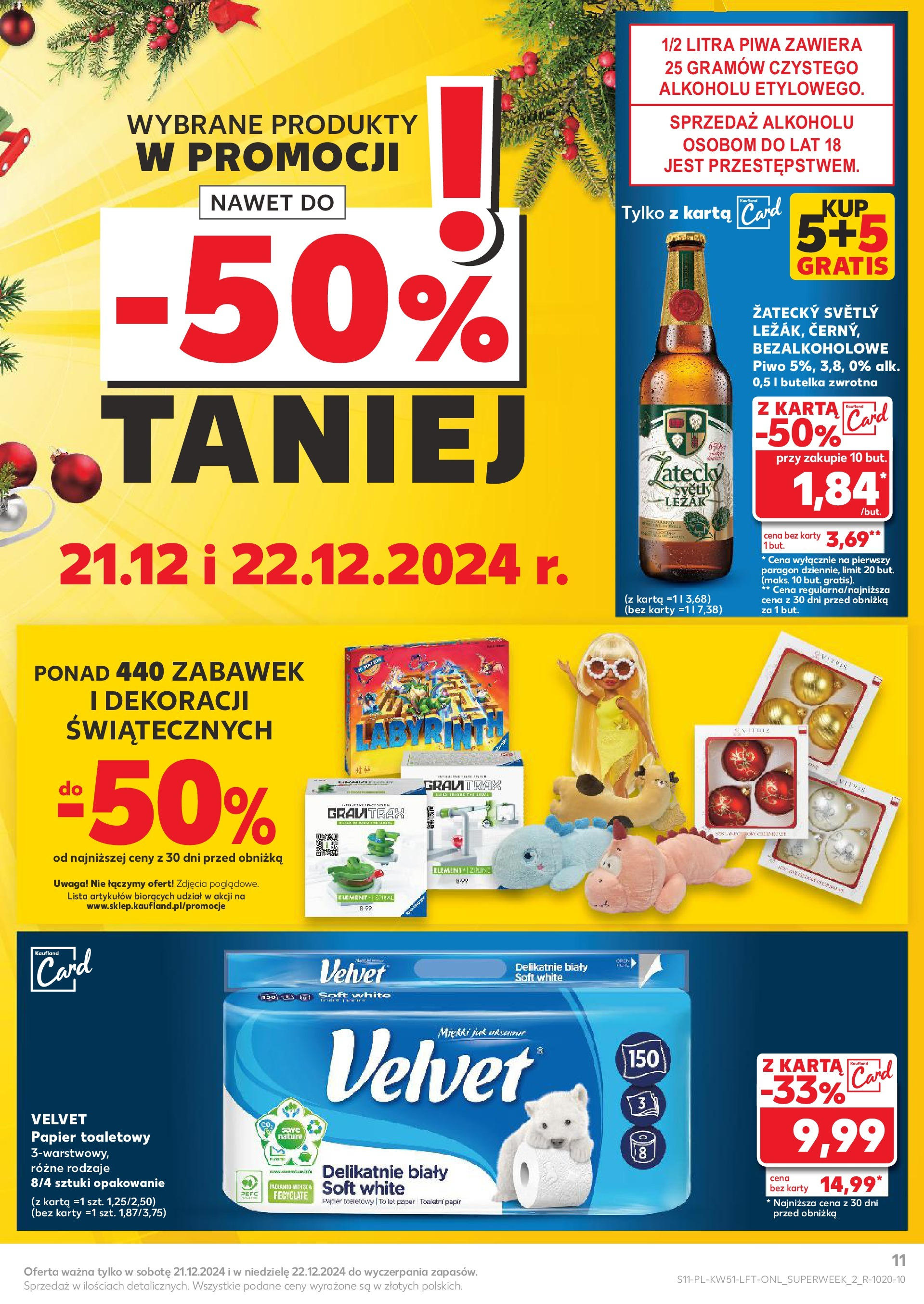 Kaufland gazetka od 19.12.2024 | Boże Narodzenie 🎄🎁 | Strona: 11 | Produkty: Karta, Papier toaletowy, Leżak, Piwo