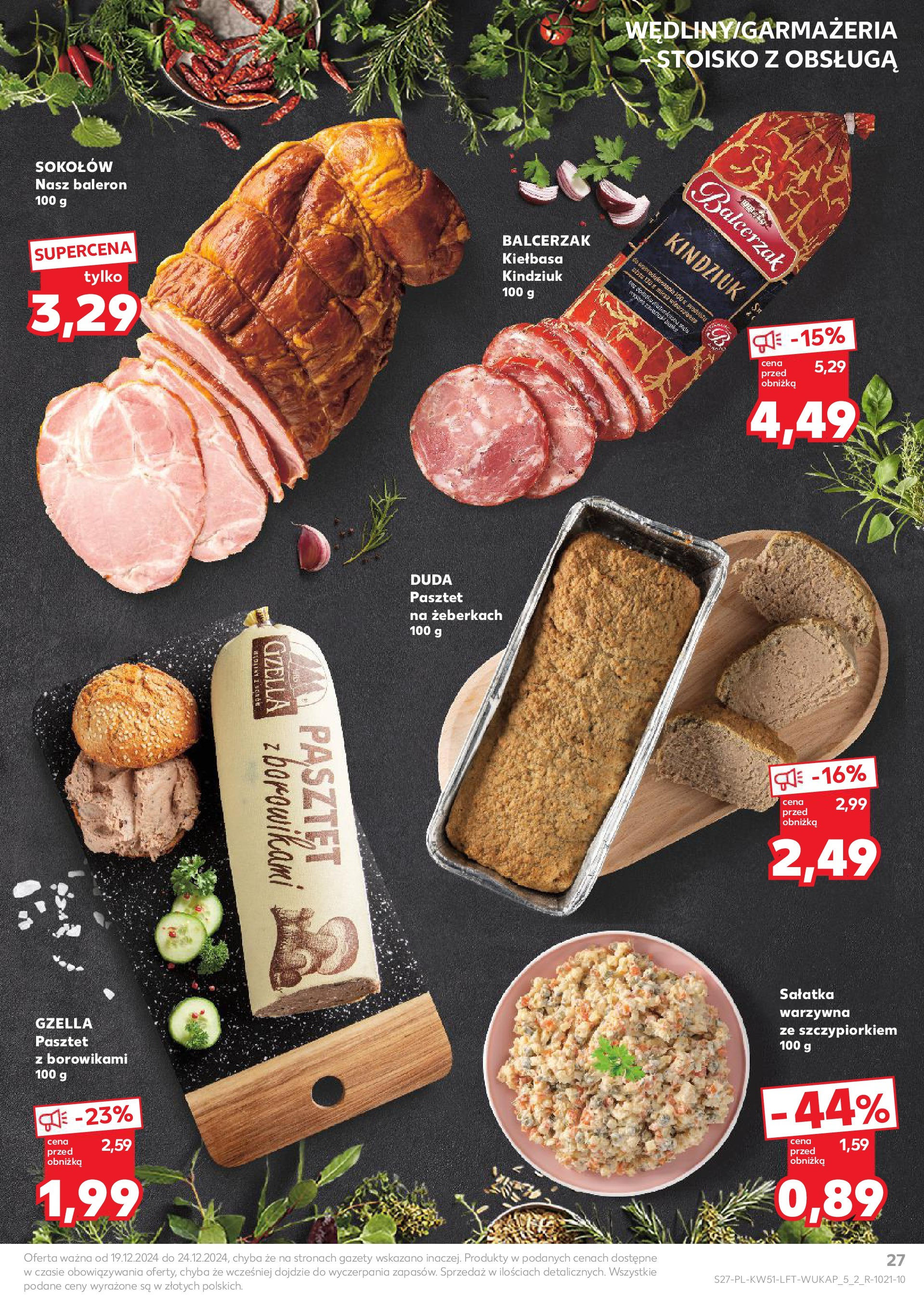 Kaufland gazetka od 19.12.2024 | Boże Narodzenie 🎄🎁 | Strona: 27 | Produkty: Kiełbasa, Kindziuk, Sałatka