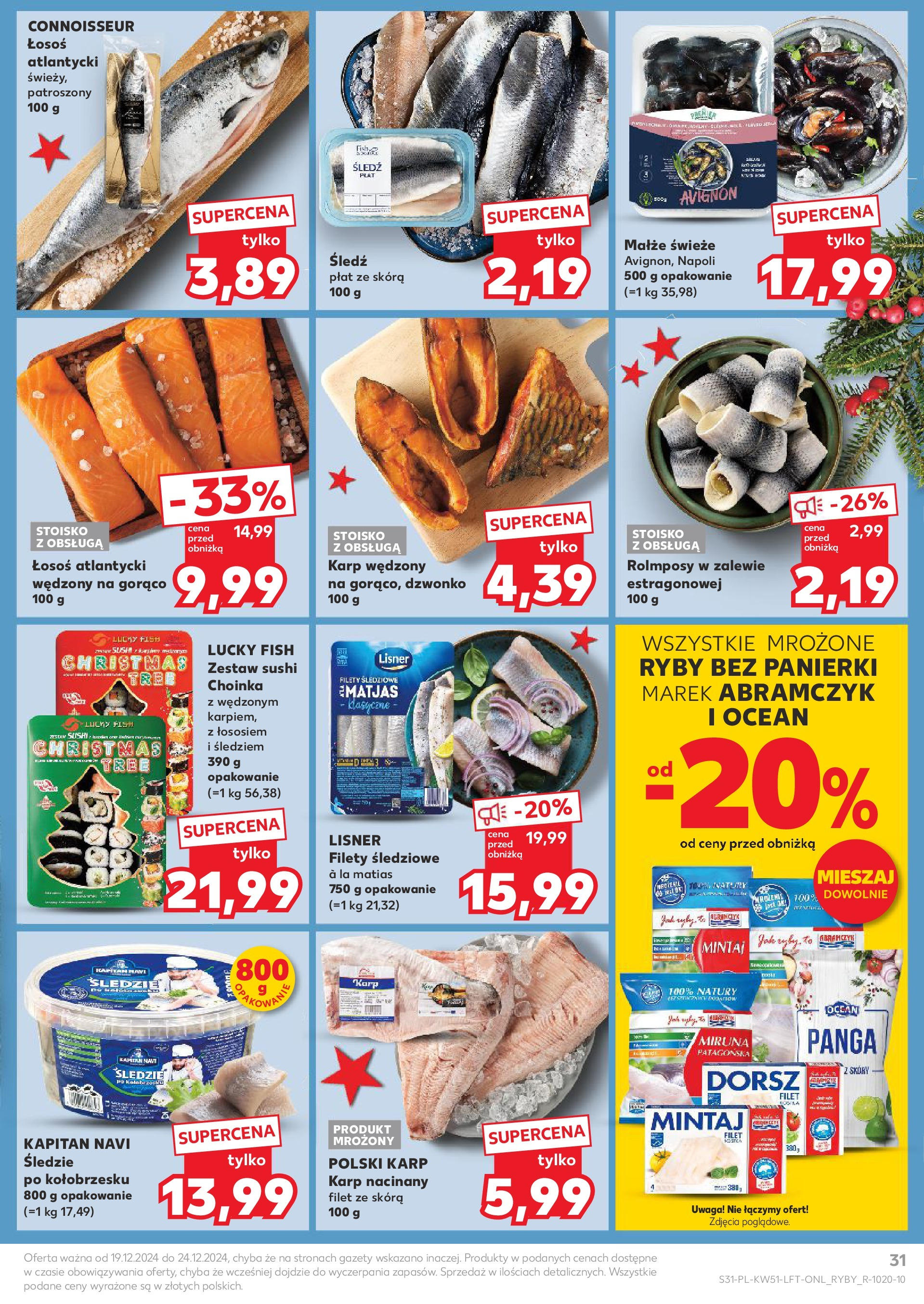 Kaufland gazetka od 19.12.2024 | Boże Narodzenie 🎄🎁 | Strona: 31 | Produkty: Choinka, Miruna, Karp, Sushi