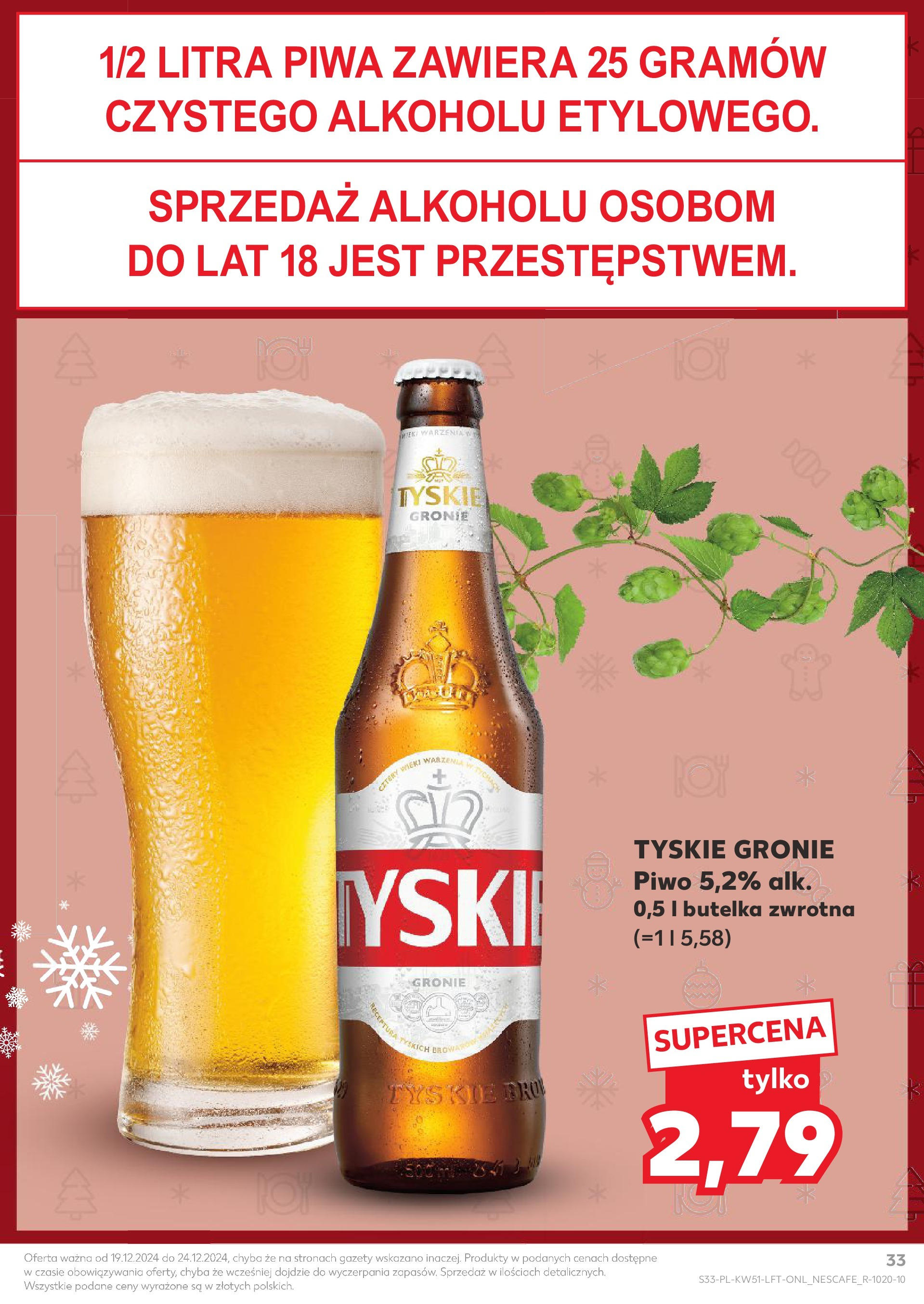 Kaufland gazetka od 19.12.2024 | Boże Narodzenie 🎄🎁 | Strona: 33 | Produkty: Tyskie, Piwo