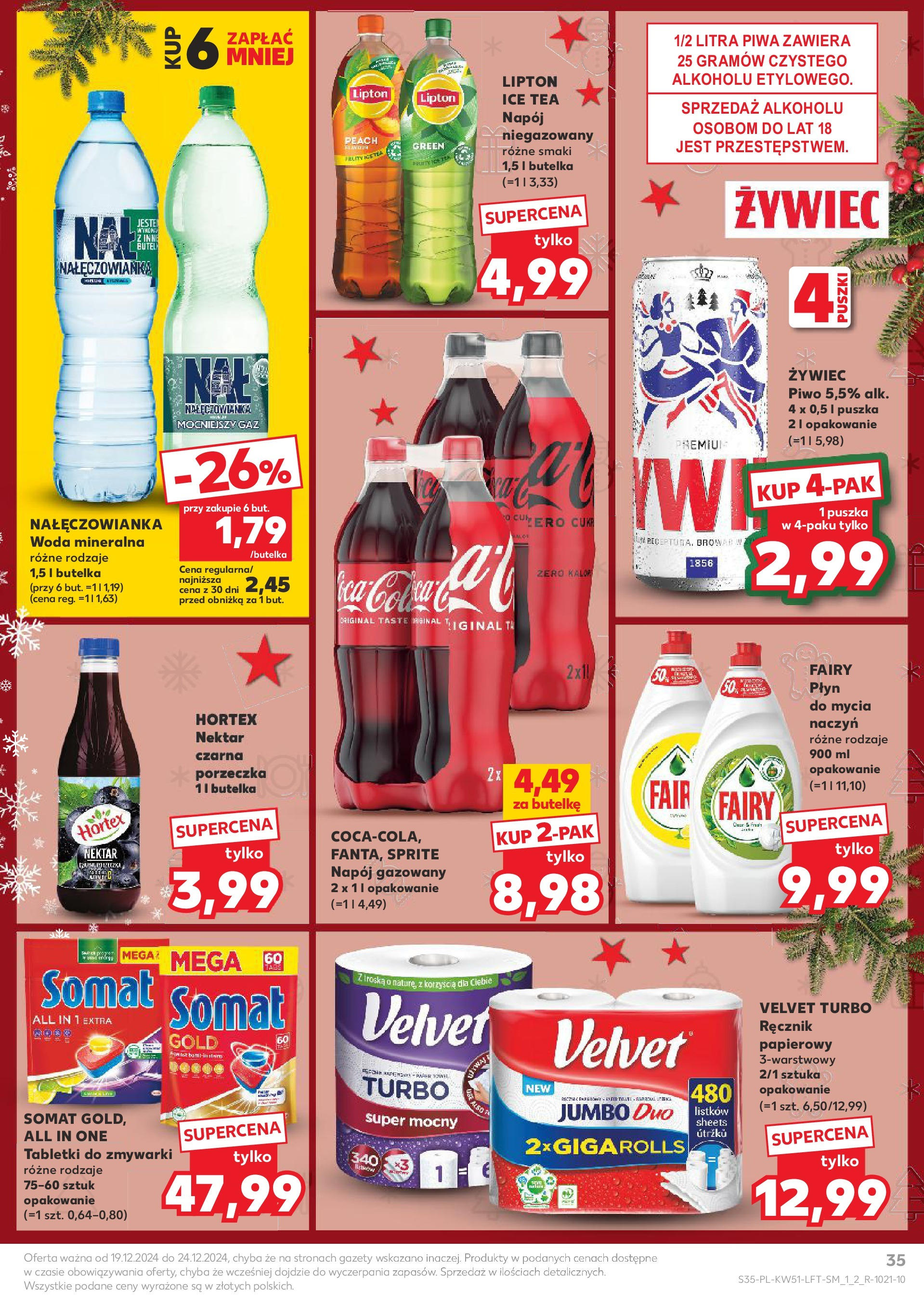 Kaufland gazetka od 19.12.2024 | Boże Narodzenie 🎄🎁 | Strona: 35 | Produkty: Sprite, Porzeczka, Fairy, Tabletki do zmywarki