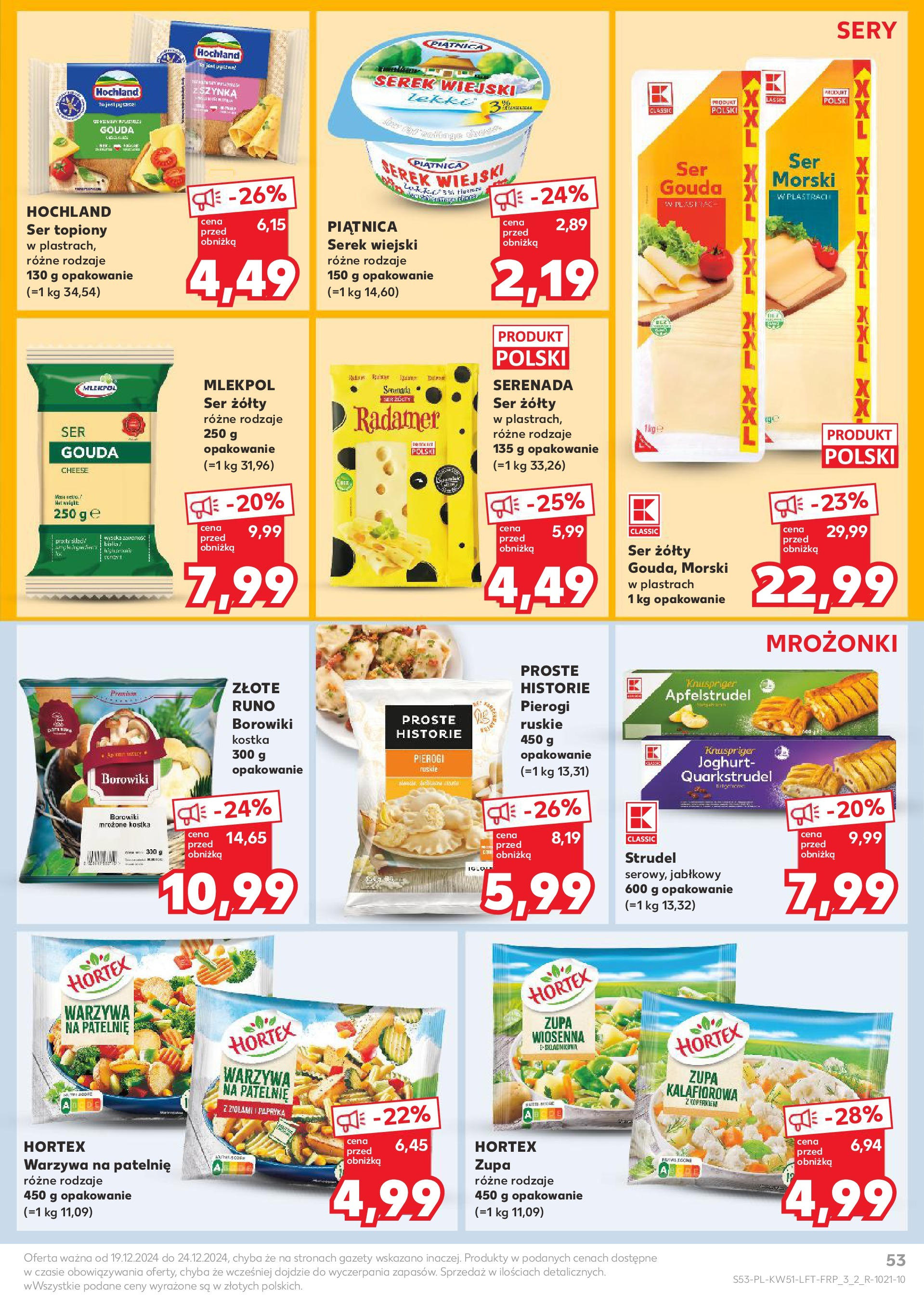 Kaufland gazetka od 19.12.2024 | Boże Narodzenie 🎄🎁 | Strona: 53 | Produkty: Ser żółty, Warzywa na patelnie, Papryka, Serek wiejski