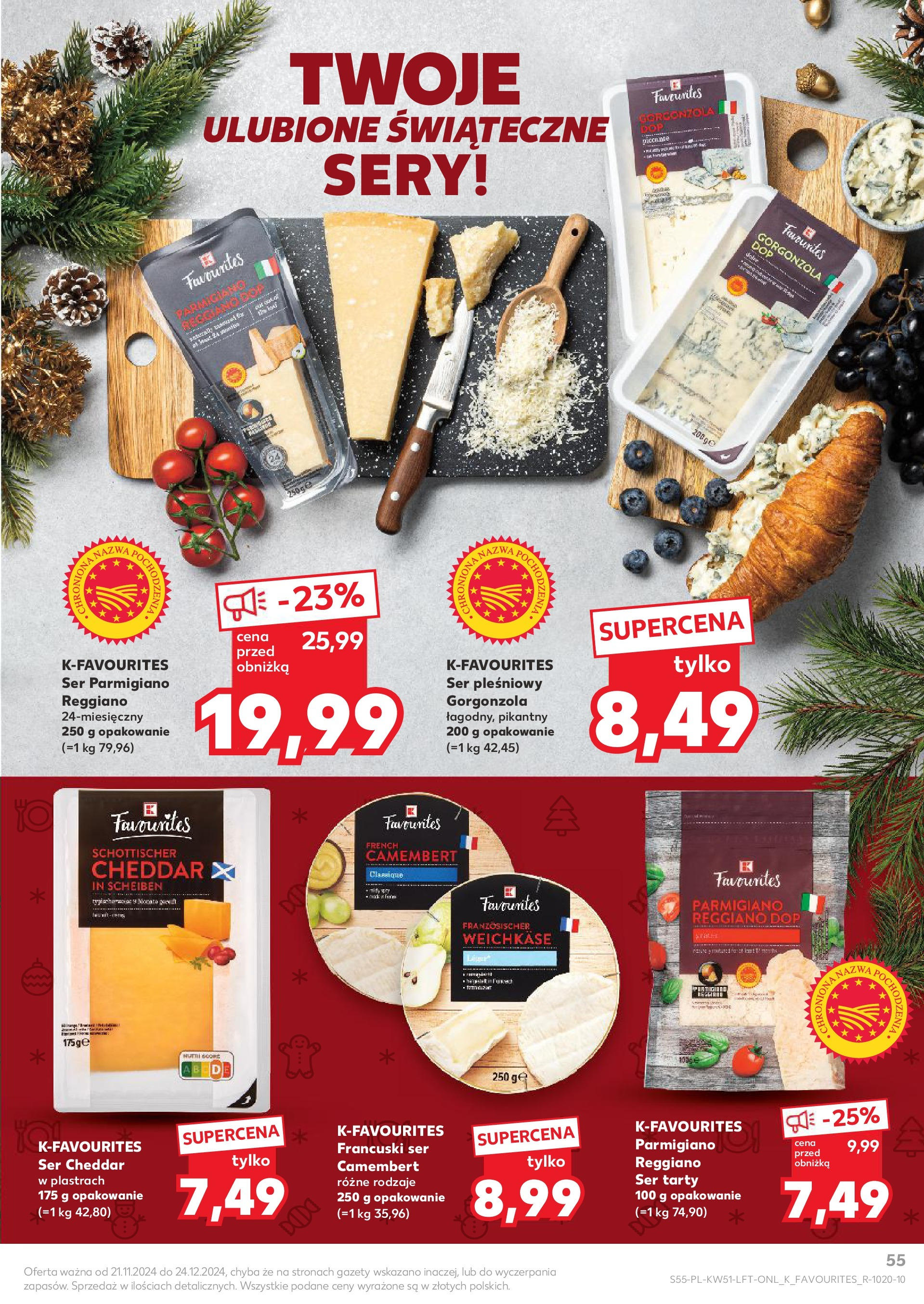 Kaufland gazetka od 19.12.2024 | Boże Narodzenie 🎄🎁 | Strona: 55 | Produkty: Ser pleśniowy, Camembert, Sery, Ser cheddar