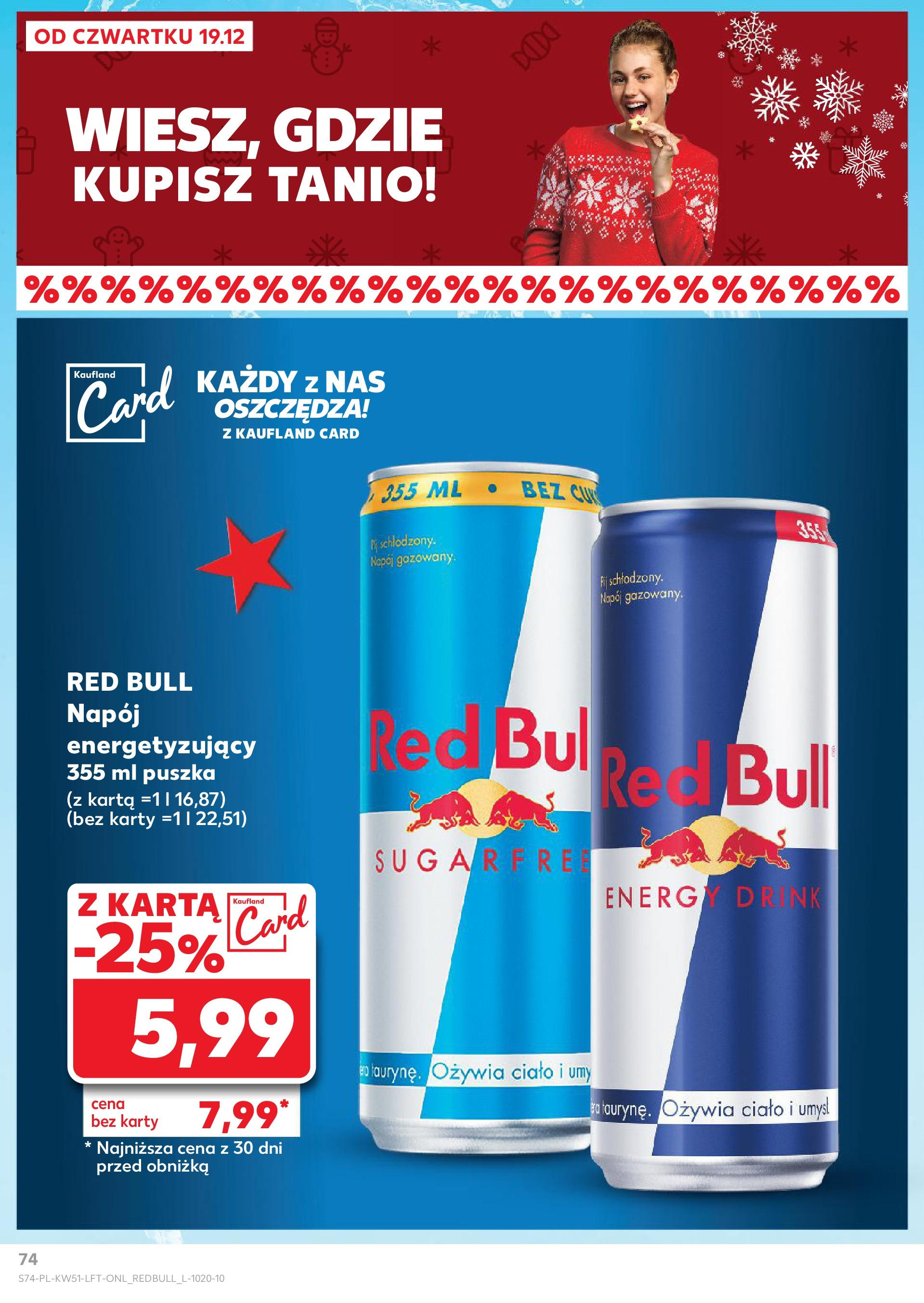 Kaufland gazetka od 19.12.2024 | Boże Narodzenie 🎄🎁 | Strona: 74 | Produkty: Karta, Red bull