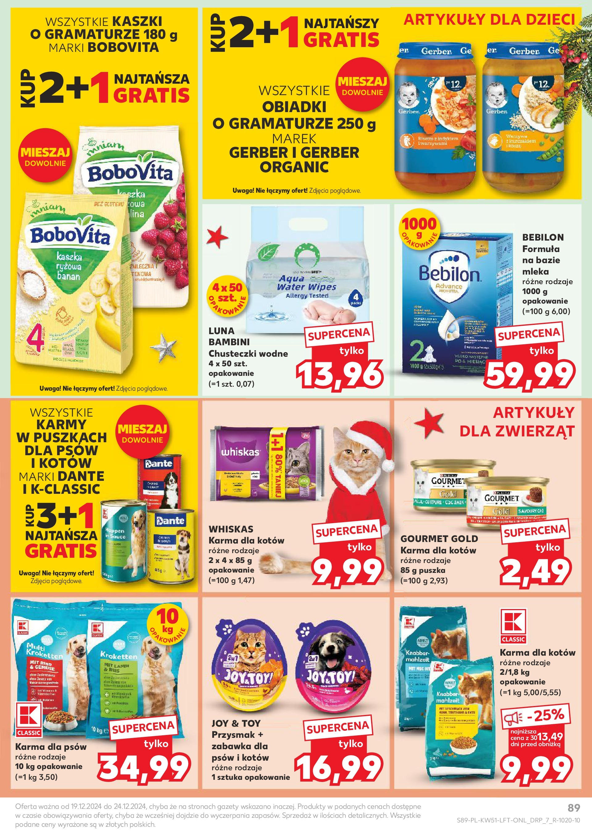 Kaufland gazetka od 19.12.2024 | Boże Narodzenie 🎄🎁 | Strona: 89 | Produkty: Karma dla kotów, Mleko, Karma dla psów, Warzywa