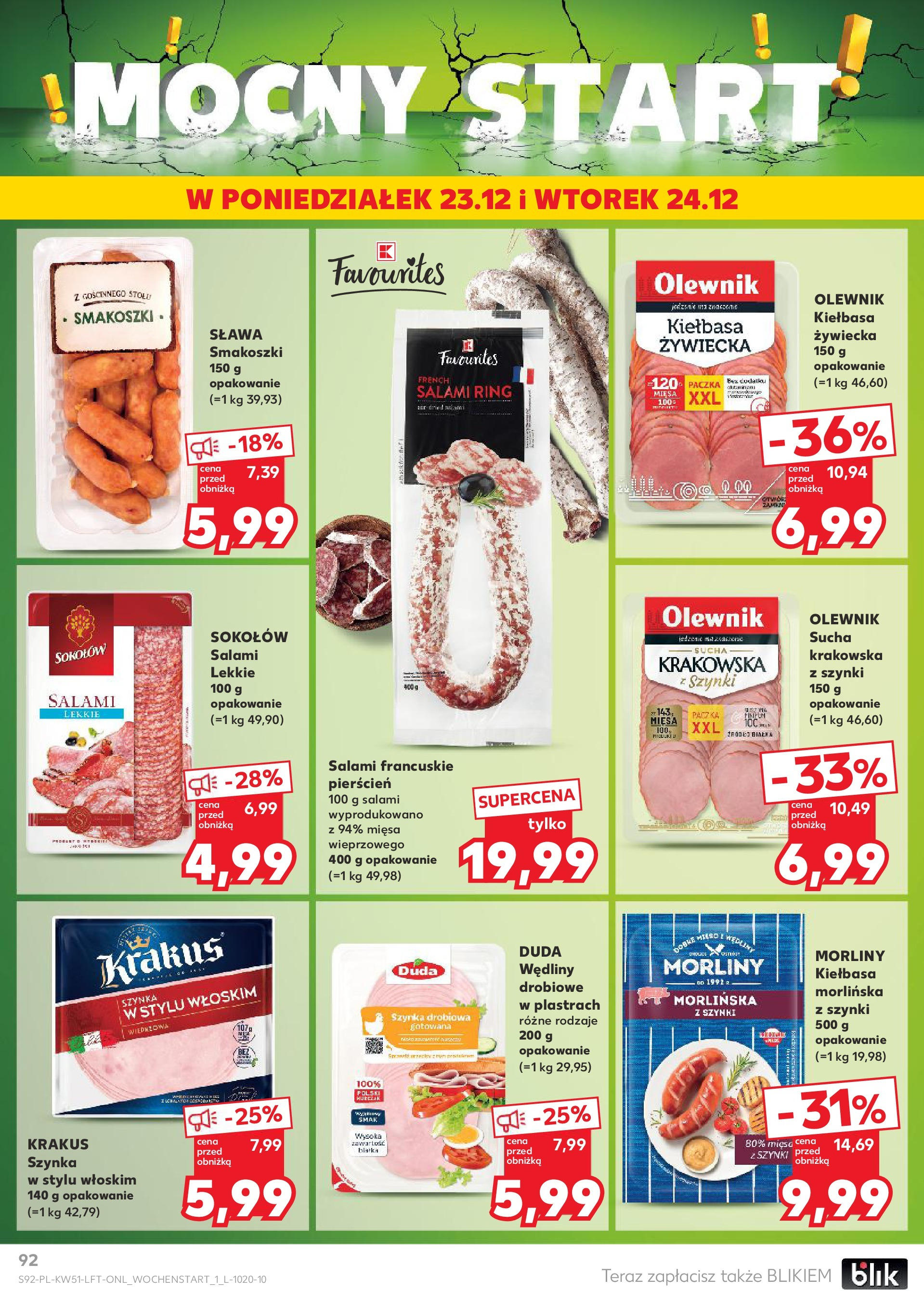 Kaufland gazetka od 19.12.2024 | Boże Narodzenie 🎄🎁 | Strona: 92 | Produkty: Szynka drobiowa, Szynka, Salami, Wędliny