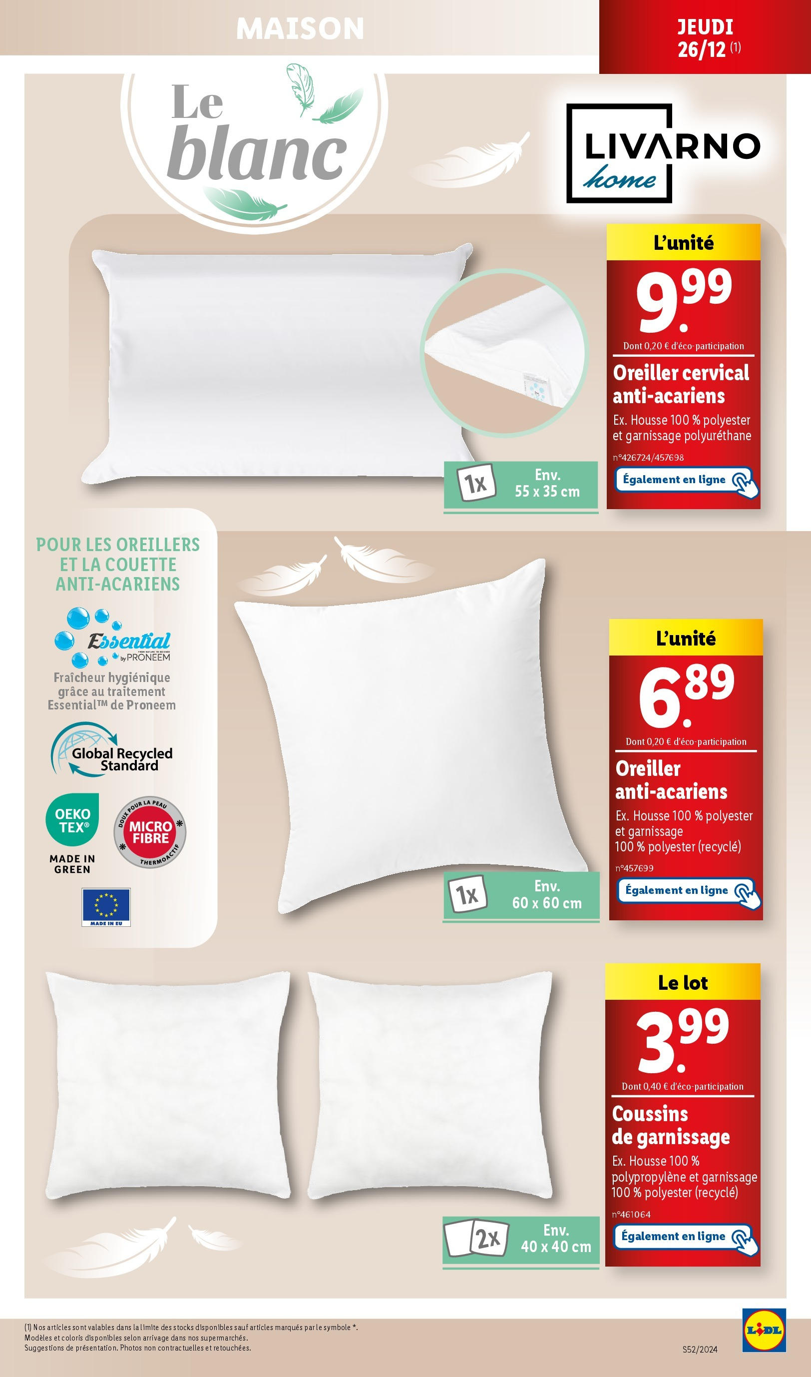 Catalogue LIDL du 22/12/2024 | Promo prospectus en ligne | Page: 19 | Produits: Oreiller, La couette, Couette