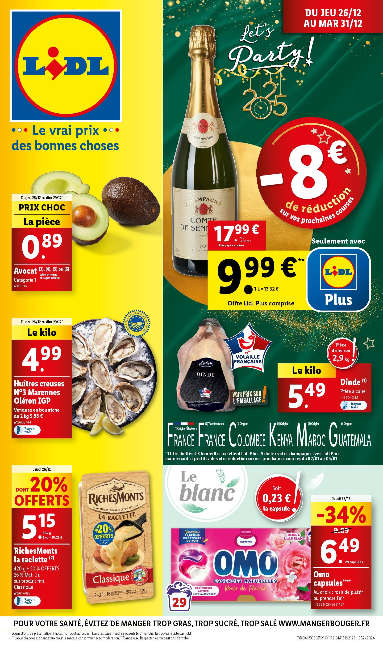 Catalogue LIDL du 25/12/2024 | Promo prospectus en ligne | Page: 1 | Produits: Avocat, Volaille, Raclette, Huîtres