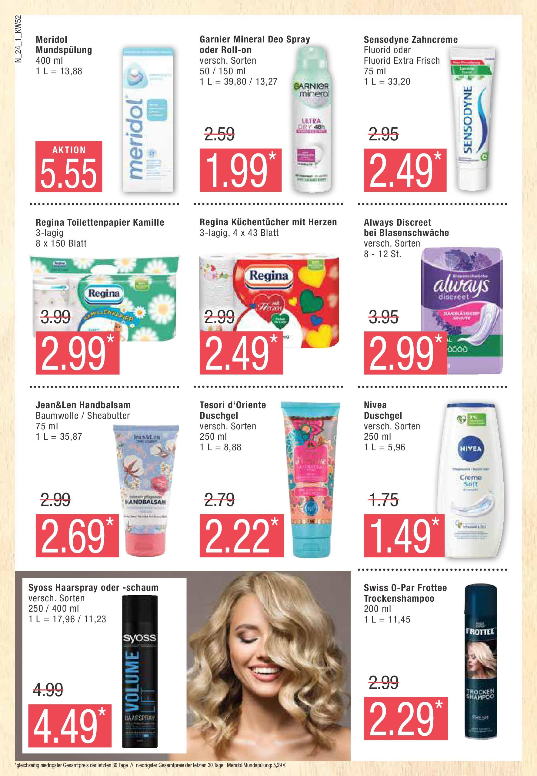 Marktkauf - Marktkauf: Wochenangebote (ab 22.12.2024) » Angebote online | Seite: 24 | Produkte: Haarspray, Creme, Duschgel, Toilettenpapier