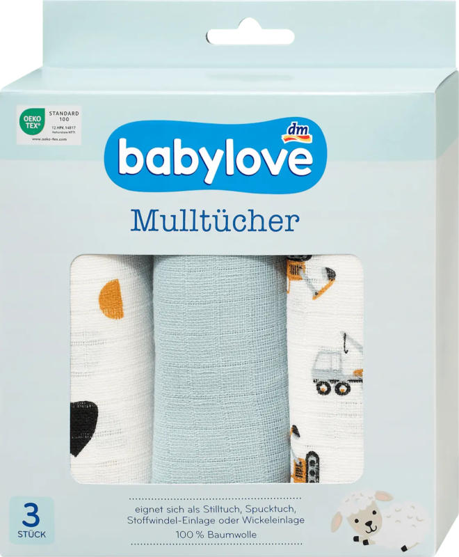 babylove Mulltücher blau/weiß Baustelle