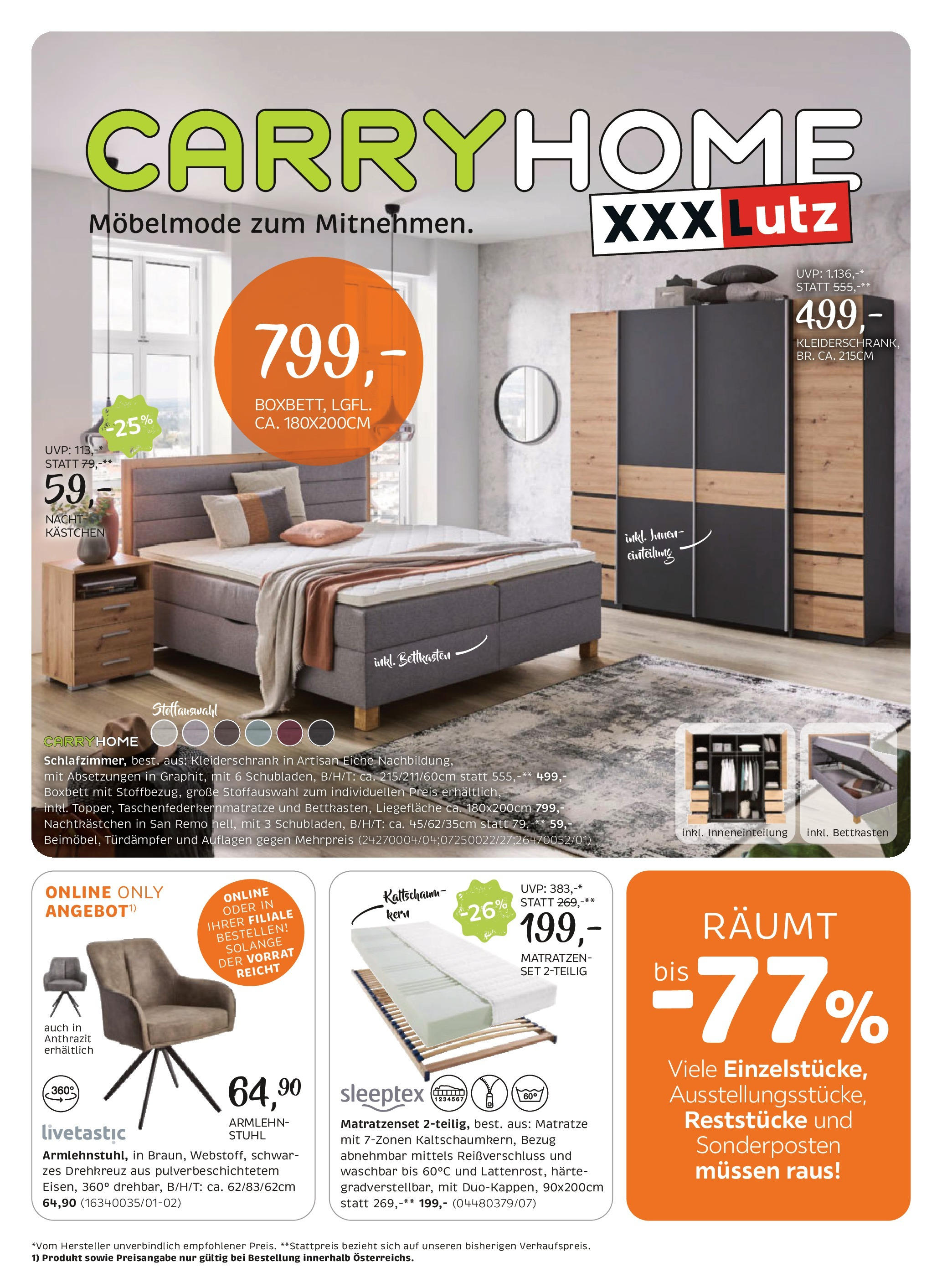 XXXLutz Carry Home von 29.12.2024 - Aktuelle Angebote | Seite: 1 | Produkte: Matratze, Kleiderschrank, Stuhl